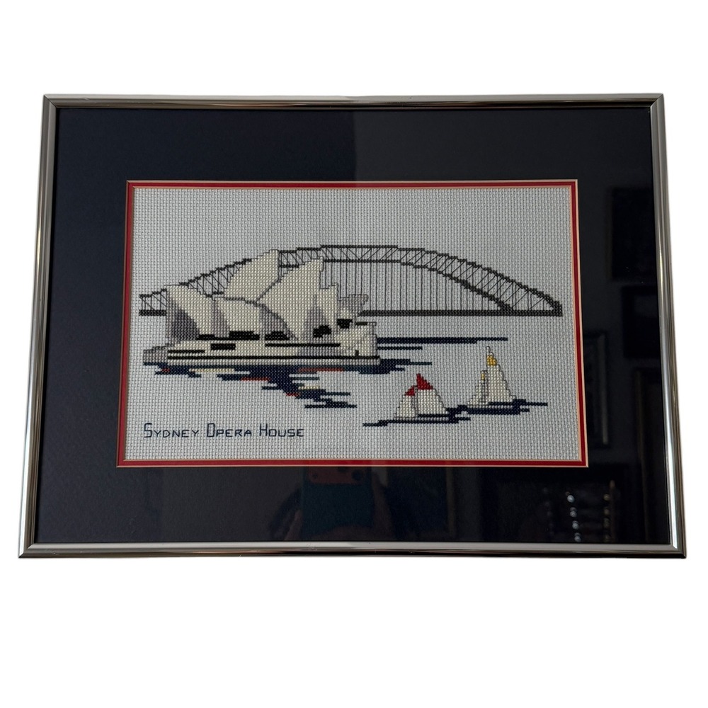 Sydney Opera House Harbour Bridge Framed Cross Stitch‎ Australia Wall Art 15x11"